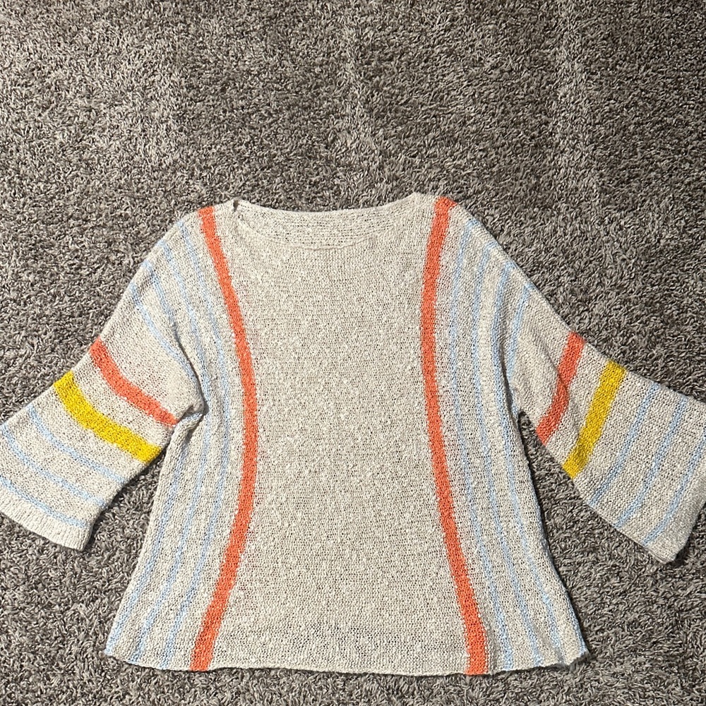 Striped Knit Sweater with Bell Sleeves